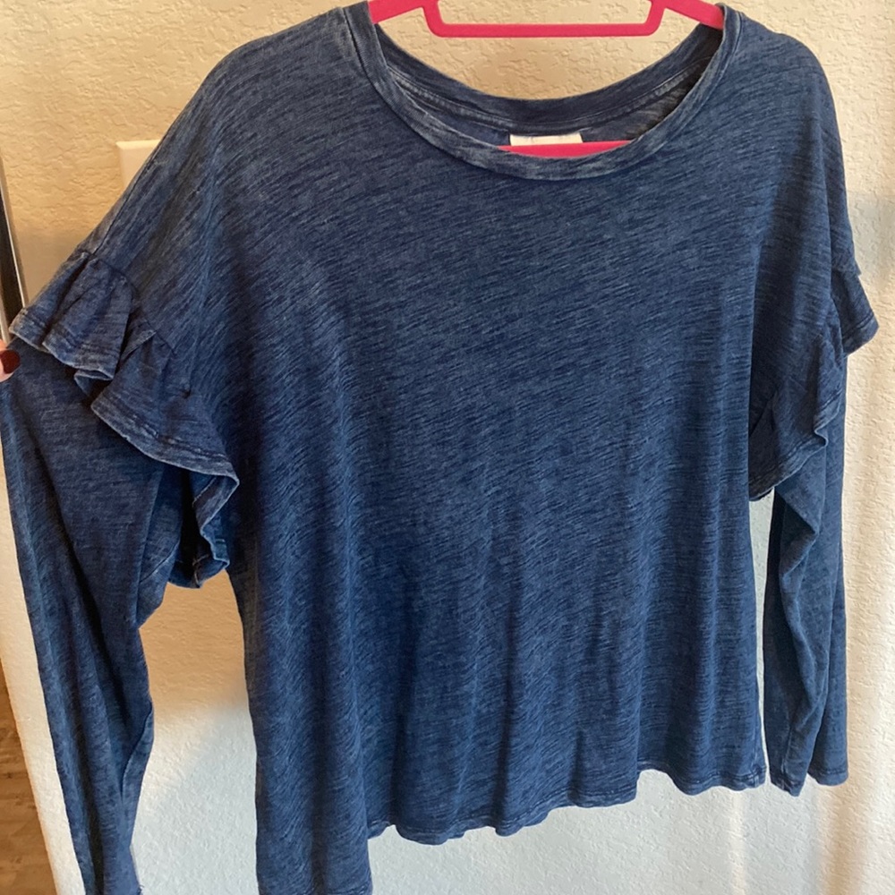 Denim blue ruffle sleeve top